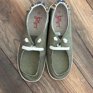 Olive green jelly, pop, loafers